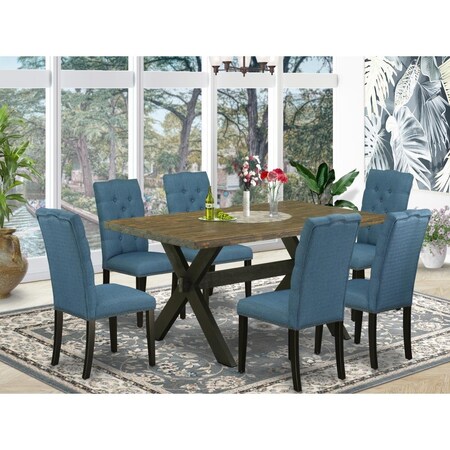 East West Furniture 7 Piece X-Style Stylish Dining Set - Wire Brushed Black X676EL121-7